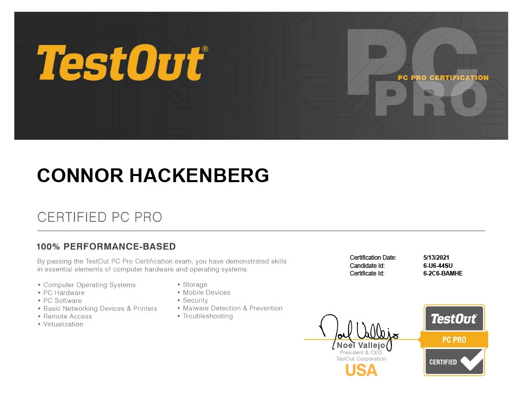 TestOut PC Pro Certification